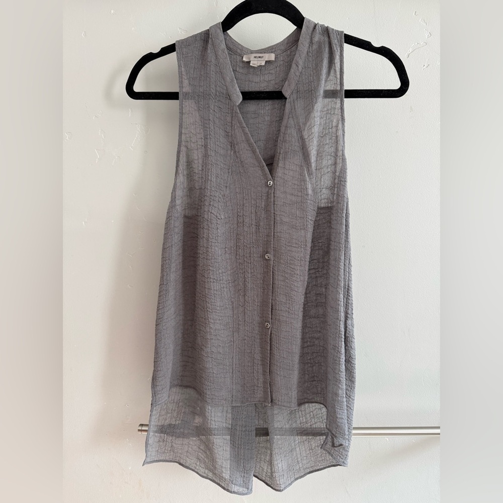 Helmut Lang Gray Sleeveless Button-Up Top Size Medium